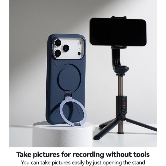 Ostand Q3 Silicone case for iPhone 17 Pro Max MagSafe 360 Spin Ring Holder blue - Picture 8 of 8